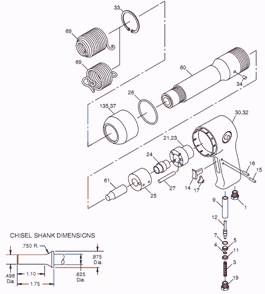 Page A Diagram and Parts List for T025365 Chicago Pneumatic Hammer